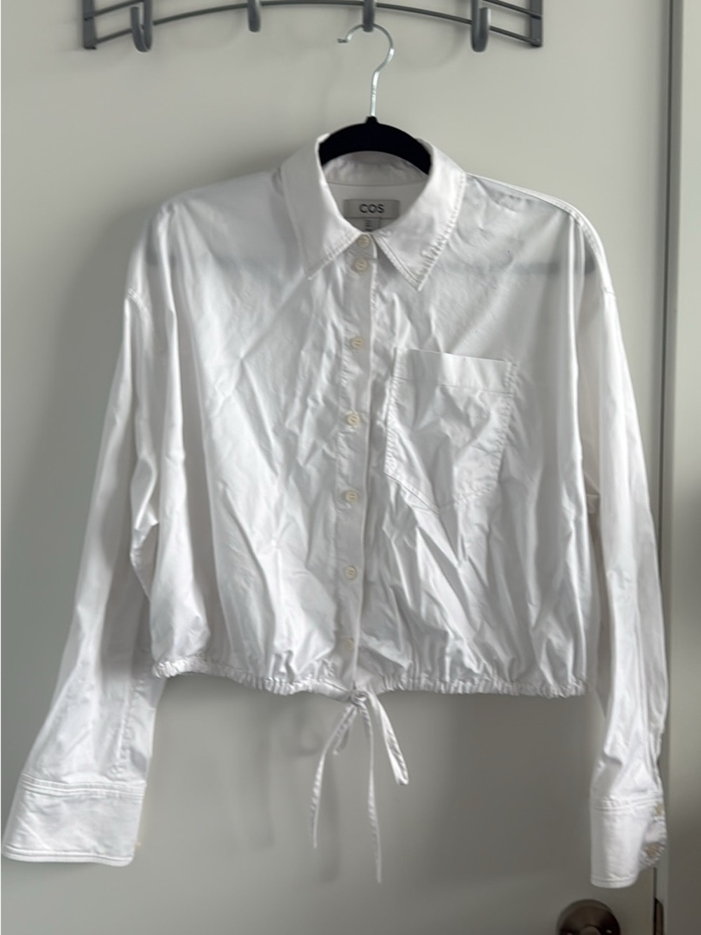 COS White Drawstring Hem Button-Down Shirt